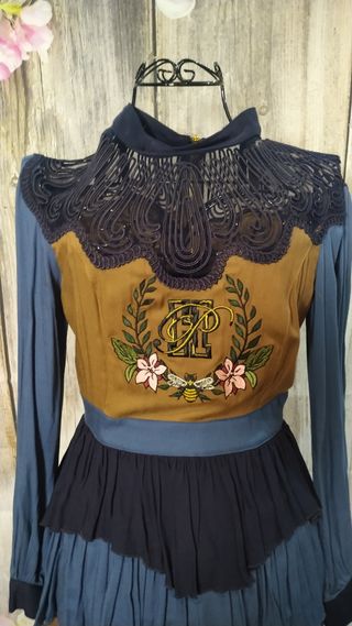 Vestido preppy azul y marrón