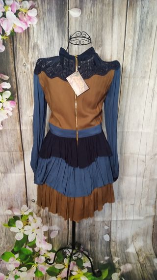 Vestido preppy azul y marrón