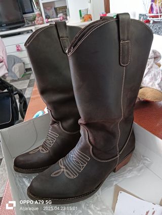 Botas cowboy piel marrón - talla 40