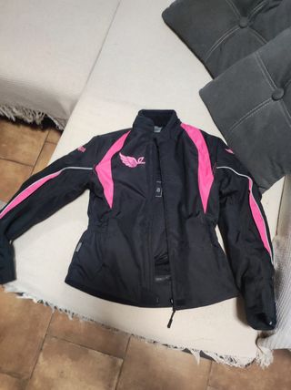 Chaqueta moto Epica negra rosa