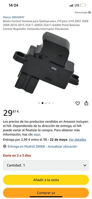 Interruptor elevalunas Nissan Qashqai J10