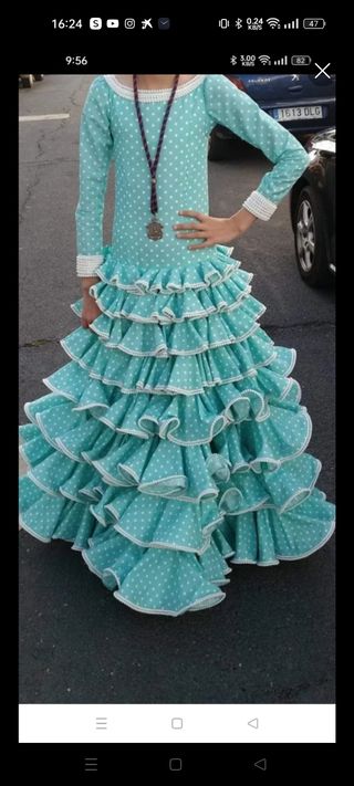 Traje Flamenca niña turquesa lunares 