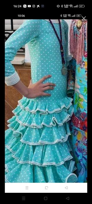 Traje Flamenca niña turquesa lunares 