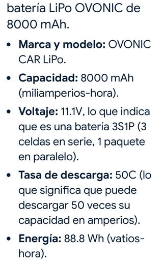 Batería LiPo 3S 8000mAh 11.1V 50C