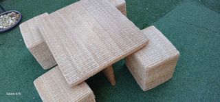 Juego de jardín mimbre - Mesa + 4 taburetes