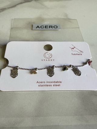 Tobillera de acero plateado buhos y piedras