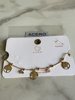 Tobillera de acero dorado y arbol de la vida