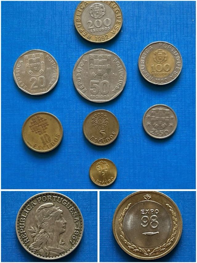 Monedas escudos portugueses.