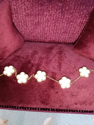Bracciale quadrifoglio oro e bianco perla