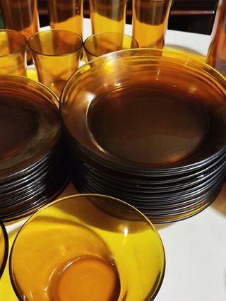 Vajilla ámbar vintage (112 piezas)