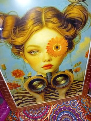 Ragazza Quadro con binocolo e fiori