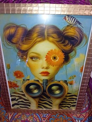Ragazza Quadro con binocolo e fiori