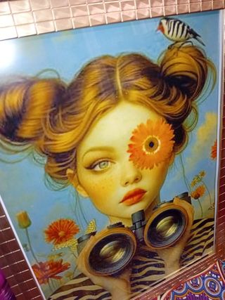 Ragazza Quadro con binocolo e fiori