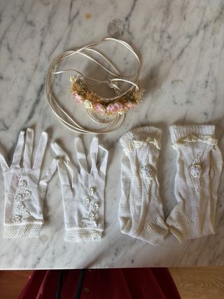 Traje Comunión niña blanco +tocado+guantes