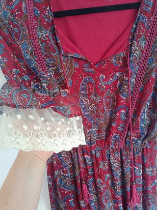 Vestido largo rojo y azul paisley