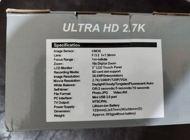 Videocamera Digitale Ultra HD 2.7K UHD 36MP