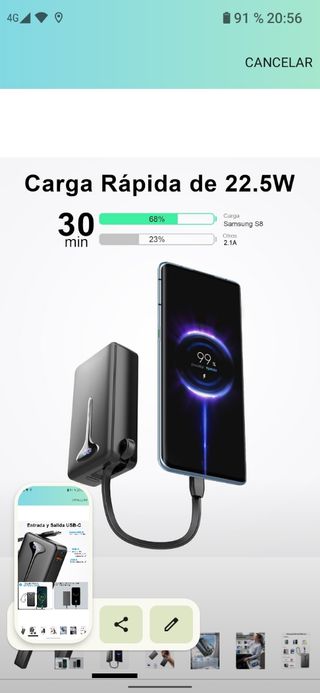 Power Bank 10000mAh 22.5W batería externa