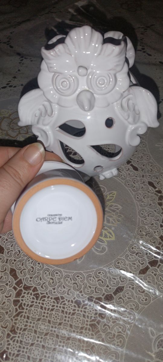 Portacandela Gufo Ceramica Bianco