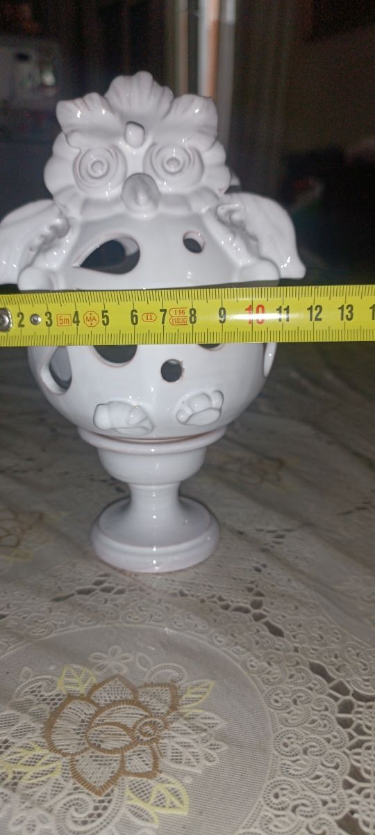 Portacandela Gufo Ceramica Bianco