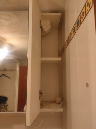 Armario baño con espejos, luz y enchufe.