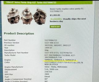 Turbo Volvo Penta TAMD63L