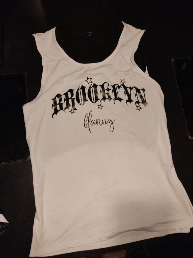 Camiseta Tirantes ROMWE Blanca Negra M