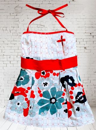 Top largo floral cinturon rojo. Talla M. Vintage
