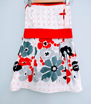 Top largo floral cinturon rojo. Talla M. Vintage