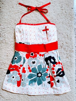 Top largo floral cinturon rojo. Talla M. Vintage