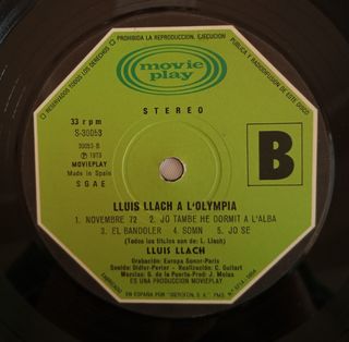 Vinilo LP Lluís Llach A L'Olympia 1973.