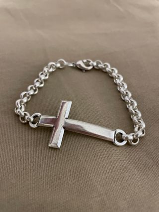 Pulsera baño de plata con cruz Nueva
