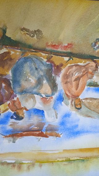 Pintura cuadro acuarela estilo Sorolla vintage