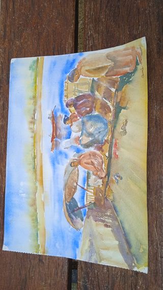 Pintura cuadro acuarela estilo Sorolla vintage