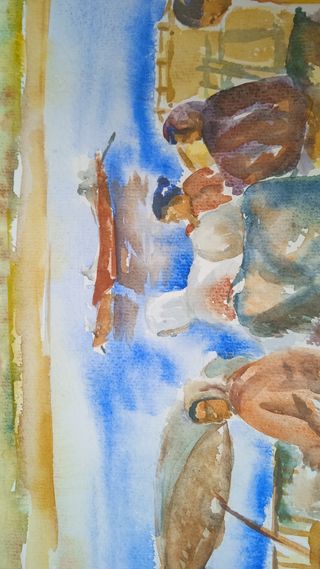 Pintura cuadro acuarela estilo Sorolla vintage