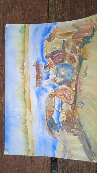 Pintura cuadro acuarela estilo Sorolla vintage