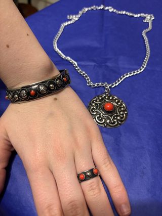 Set Gioielli Vintage Argento Rosso