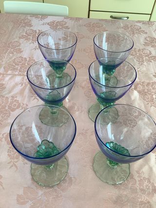 Servizio gelato vetro blu-verde 6pz
