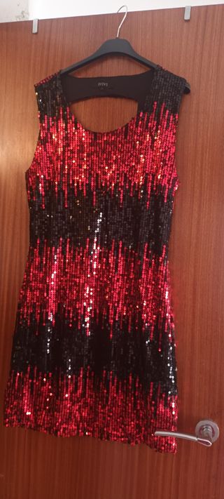 Vestido lentejuelas fiesta rojo-negro