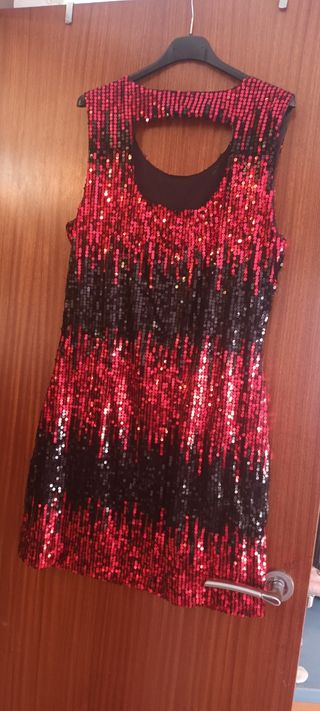 Vestido lentejuelas fiesta rojo-negro