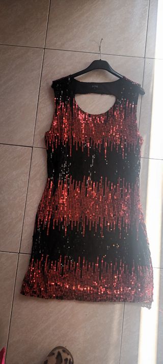Vestido lentejuelas fiesta rojo-negro