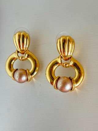 Pendientes Zara  3,5x2,5cm dorados perla rosa