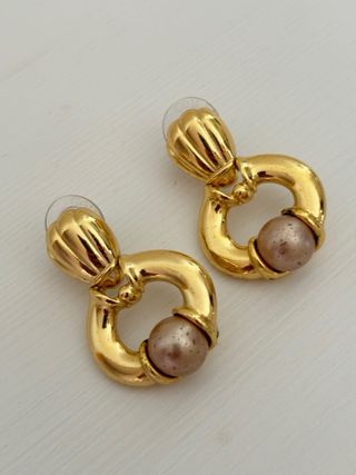 Pendientes Zara  3,5x2,5cm dorados perla rosa