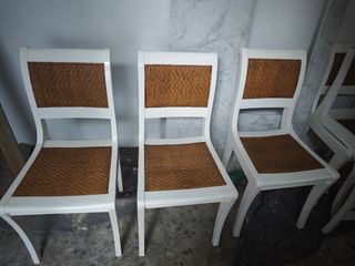 6 Sillas ratán-madera blancas