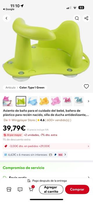 Asiento Bañera Bebé - Verde