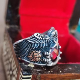 Anello Aquila Argento Rosso ottomano
