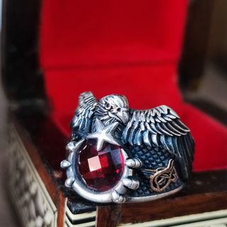 Anello Aquila Argento Rosso ottomano