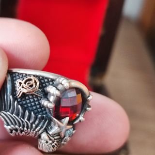 Anello Aquila Argento Rosso ottomano