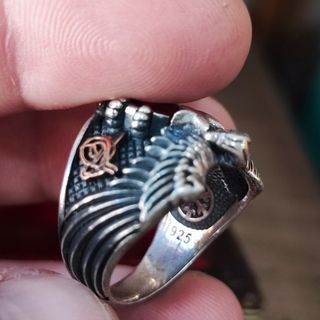 Anello Aquila Argento Rosso ottomano