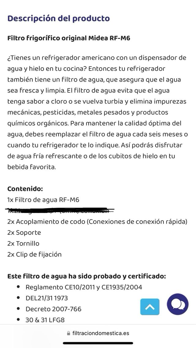 Filtro para frigorifico americano