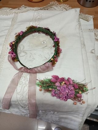 Corona flores niña comunión - Verde Rosa
